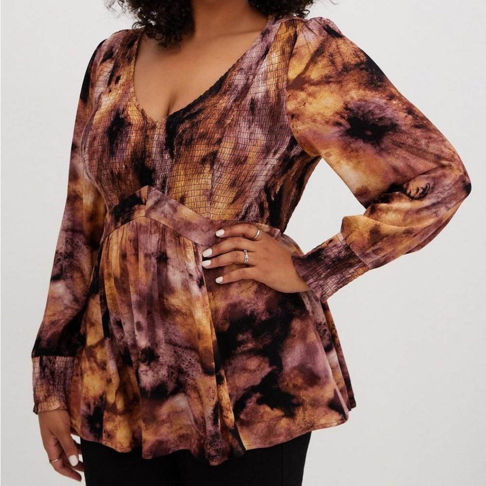torrid Purple and Gold Tie-Dye Peplum Blouse